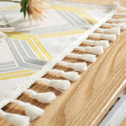 Home TV Cabinet Shoe Cabinet Chenille Polyester Tassel Tablecloth, Size: 35x140cm(Yellow-green Triangle)-garmade.com