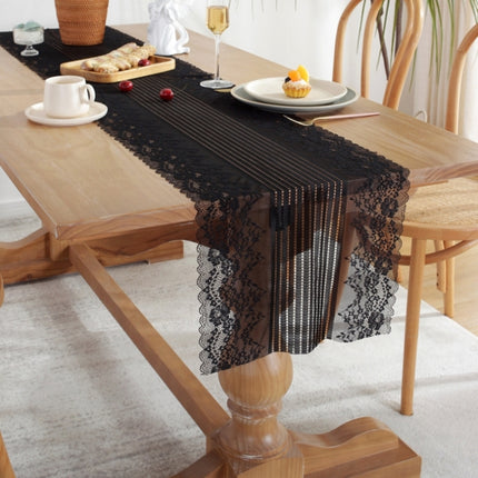 Romantic Lace Table Runner Wedding Decoration, Size: 160cm(Black Lace)-garmade.com