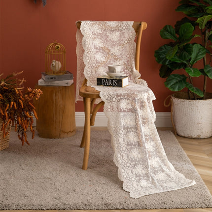 Romantic Lace Embroidered Table Runner Wedding Decoration, Size: 40x160cm(Beige)-garmade.com