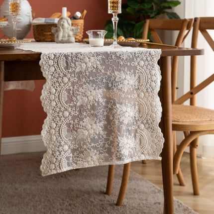 Romantic Lace Embroidered Table Runner Wedding Decoration, Size: 40x180cm(Beige)-garmade.com