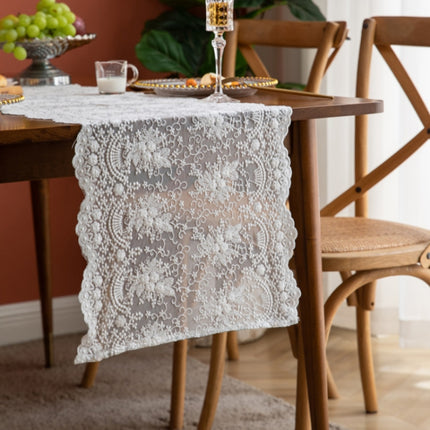 Romantic Lace Embroidered Table Runner Wedding Decoration, Size: 40x220cm(White)-garmade.com