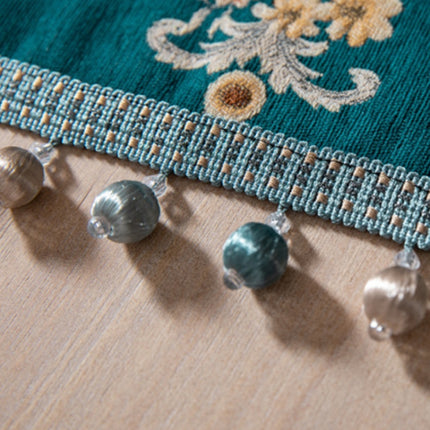Home Vintage Flower Chenille Beads Table Runner, Size: 32x140cm(Ink Green)-garmade.com