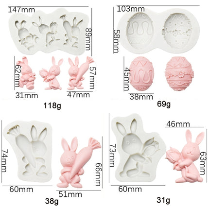 2 PCS Easter Bunny Egg Chocolate Baking Clay Silicone Mold, Specification: Three Rabbits-garmade.com