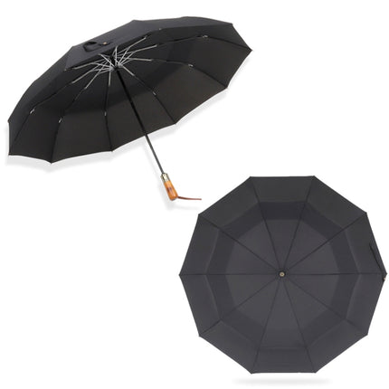 PARACHASE Ten-bone Double-layer Large Windproof Business Automatic Folding Umbrella(Black)-garmade.com