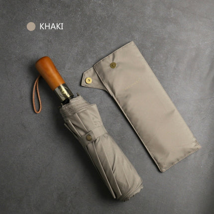 PARACHASE Ten-bone Double-layer Large Windproof Business Automatic Folding Umbrella(Khaki)-garmade.com