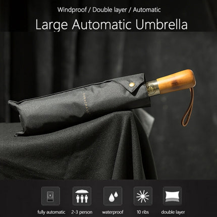 PARACHASE Ten-bone Double-layer Large Windproof Business Automatic Folding Umbrella(Khaki)-garmade.com