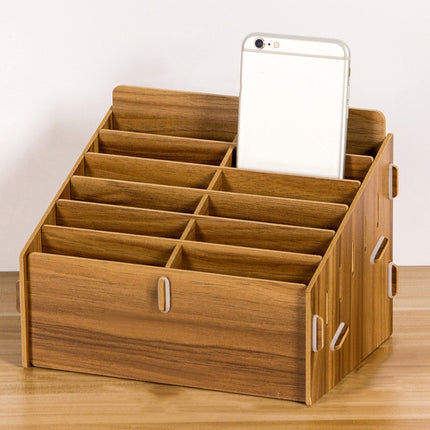 D-86 Office Conference Classroom Mobile Phone Storage Box, Style: 12 Grids (Walnut)-garmade.com