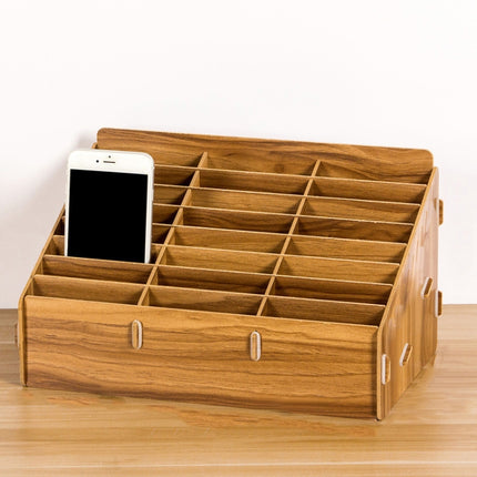 D-86 Office Conference Classroom Mobile Phone Storage Box, Style: 24 Grids (Walnut)-garmade.com