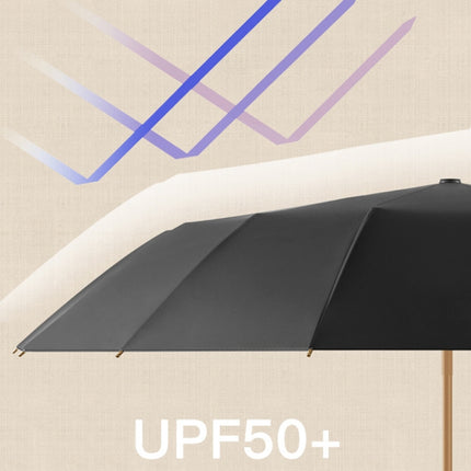 3-fold 16-bone Hand Open Umbrella Retro Wood Handle Black Glue Sunshade Umbrella(Spring Tree)-garmade.com