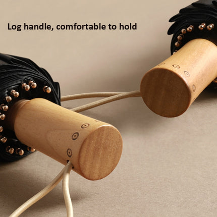 3-fold 16-bone Hand Open Umbrella Retro Wood Handle Black Glue Sunshade Umbrella(Prune Tree)-garmade.com