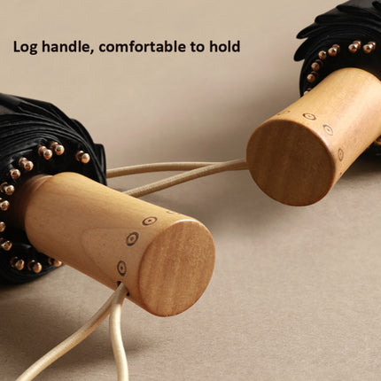 3-fold 16-bone Hand Open Umbrella Retro Wood Handle Black Glue Sunshade Umbrella(Spring Tree)-garmade.com