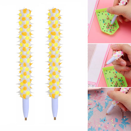 2 PCS Mace Diamonds Painting Pens Embroidery Sewing Accessories(Yellow)-garmade.com