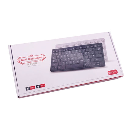 K1000 87 Keys Thin Wire Small Keyboard Multimedia Mini Keyboard(Black)-garmade.com