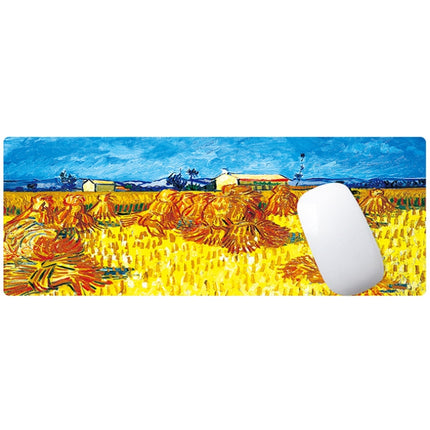 300x800x2mm Locked Am002 Large Oil Painting Desk Rubber Mouse Pad(Seaside Boat)-garmade.com