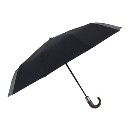 PARACHASE Solid Wood Bending Handle 10 Bone Three Fold Automatic Umbrella(Black)-garmade.com