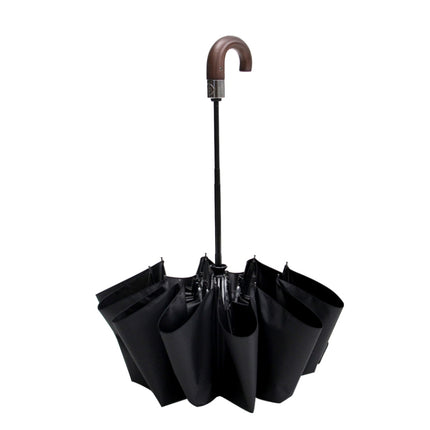 PARACHASE Solid Wood Bending Handle 10 Bone Three Fold Automatic Umbrella(Black)-garmade.com