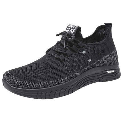 D06 Men Spring Flying Knitting Shoes Lace Up Sports Casual Shoes, Size: 39(Black)-garmade.com