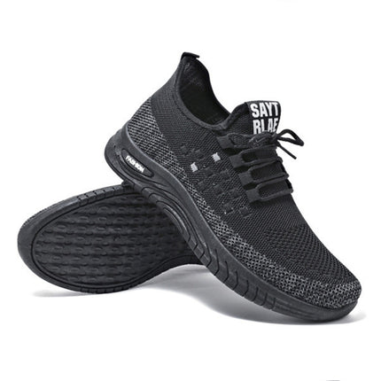 D06 Men Spring Flying Knitting Shoes Lace Up Sports Casual Shoes, Size: 39(Black)-garmade.com