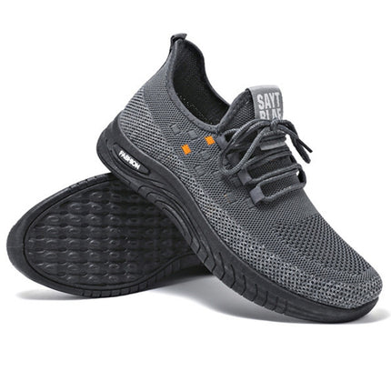 D06 Men Spring Flying Knitting Shoes Lace Up Sports Casual Shoes, Size: 39(Gray)-garmade.com