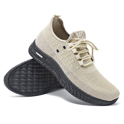 D06 Men Spring Flying Knitting Shoes Lace Up Sports Casual Shoes, Size: 39(Beige)-garmade.com