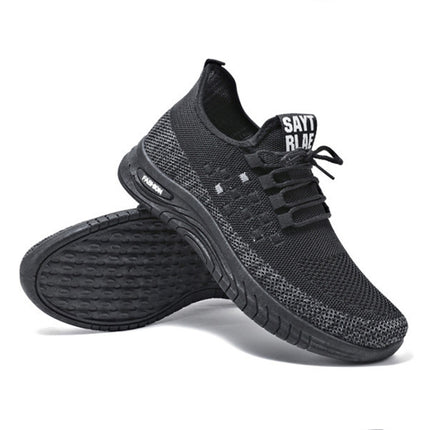 D06 Men Spring Flying Knitting Shoes Lace Up Sports Casual Shoes, Size: 41(Black)-garmade.com