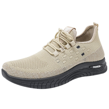 D06 Men Spring Flying Knitting Shoes Lace Up Sports Casual Shoes, Size: 42(Beige)-garmade.com