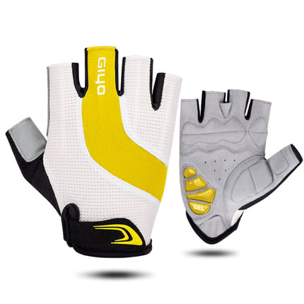 GIYO S-14 Bicycle Half Finger Gloves GEL Shock Absorbing Palm Pad Gloves, Size: L(Yellow)-garmade.com