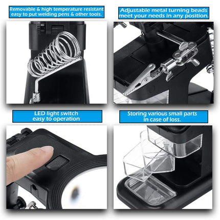Desktop Multifunctional Chip Welding Repair Inspection Magnifying Glass with LED Light(Black)-garmade.com