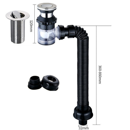 Household Deodorant Washbasin Water Pipe, Style: E Black Flap Without Basket and Overflow-garmade.com