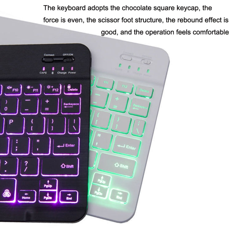 78 Keys 10 Inch RGB Colorful Backlit Bluetooth Keyboard For Mobile Phone / Tablet(White)-garmade.com