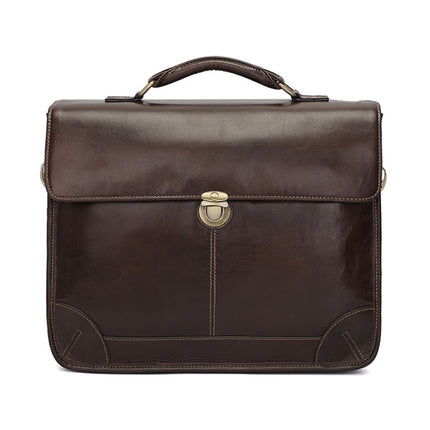 Men Retro Cowhide Leather Briefcase Multifunctional Laptop Bag for 15.6 Inch Computer(Coffee)-garmade.com