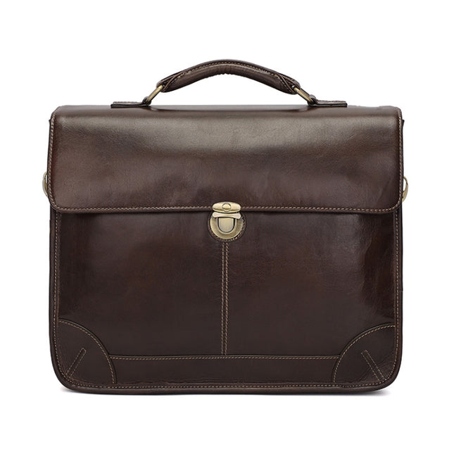 Men Retro Cowhide Leather Briefcase Multifunctional Laptop Bag for 15.6 Inch Computer(Coffee)-garmade.com