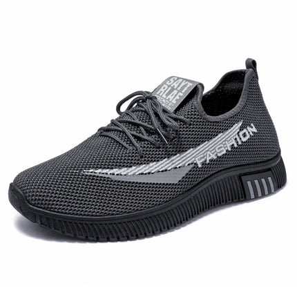 Men Spring Walking Shoes Casual Sports Breathable Flying Knit Shoes, Size: 39(Gray)-garmade.com