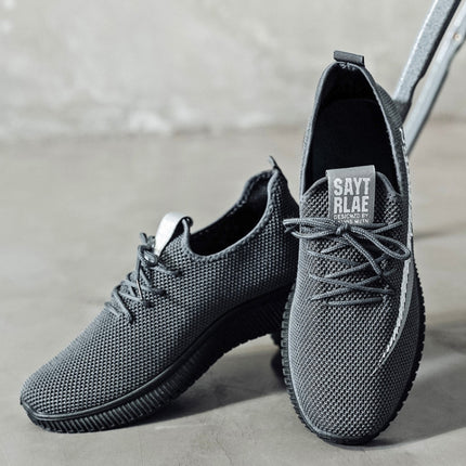 Men Spring Walking Shoes Casual Sports Breathable Flying Knit Shoes, Size: 39(Gray)-garmade.com