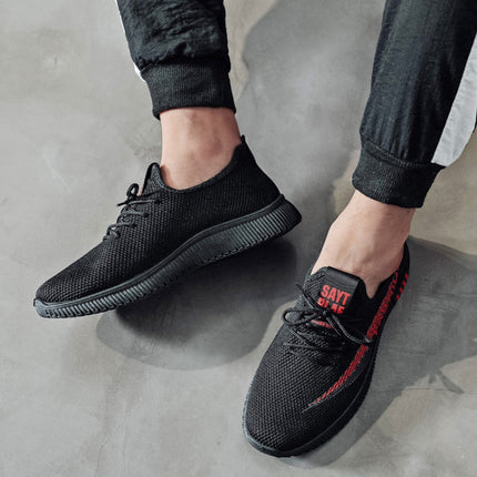 Men Spring Walking Shoes Casual Sports Breathable Flying Knit Shoes, Size: 42(Black)-garmade.com