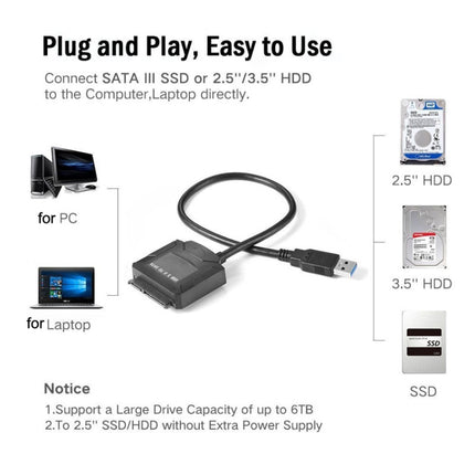SATA To USB3.0 Easy Drive Cable External 2.5 / 3.5 Inch Hard Drive Adapter Cable(Black)-garmade.com