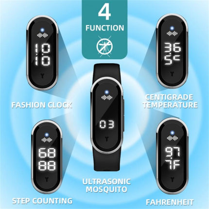 M21 Ultrasonic Mosquito Repellent Bracelet with Step Counter & Clock & Temperature Function(White)-garmade.com