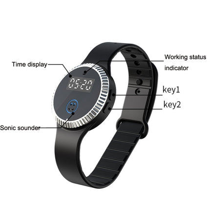 Q10 Outdoor Waterproof Silicone Smart Time Ultrasonic Mosquito Repellent Bracelet(Black)-garmade.com