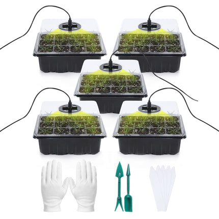 5 Set Plant Seed Starter Trays Kit,Seedling Tray Starter With Grow Light(Black)-garmade.com
