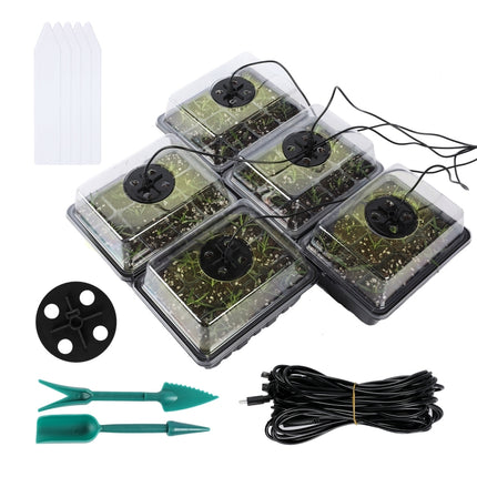 5 Set Plant Seed Starter Trays Kit,Seedling Tray Starter With Grow Light(Black)-garmade.com