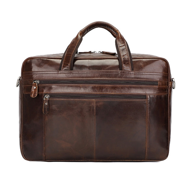 Men Retro Oil Wax Leather Handbag 17 Inch Computer Bag Shoulder Diagonal Briefcase(Brown)-garmade.com