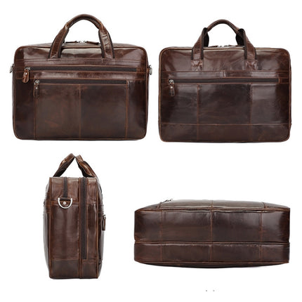 Men Retro Oil Wax Leather Handbag 17 Inch Computer Bag Shoulder Diagonal Briefcase(Brown)-garmade.com