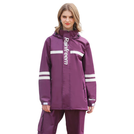 Raninfreem Outdoor Fashion Double Riding Reflection Raincoat Rain Pants Suit S(Purple)-garmade.com