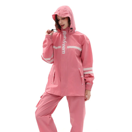 Raninfreem Outdoor Fashion Double Riding Reflection Raincoat Rain Pants Suit S(Cherry Powder)-garmade.com