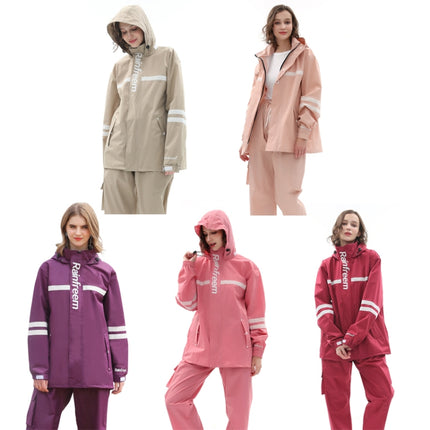 Raninfreem Outdoor Fashion Double Riding Reflection Raincoat Rain Pants Suit XL(Cherry Powder)-garmade.com