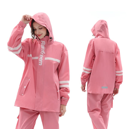 Raninfreem Outdoor Fashion Double Riding Reflection Raincoat Rain Pants Suit XL(Cherry Powder)-garmade.com