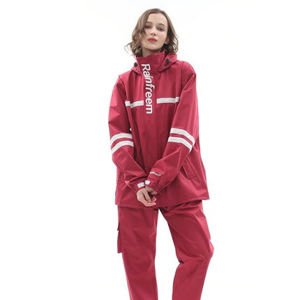 Raninfreem Outdoor Fashion Double Riding Reflection Raincoat Rain Pants Suit M(Jujube Red)-garmade.com