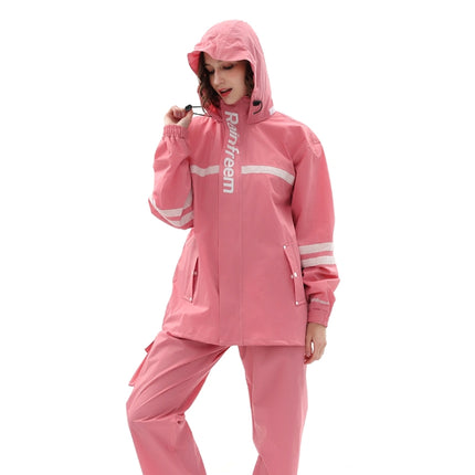 Raninfreem Outdoor Fashion Double Riding Reflection Raincoat Rain Pants Suit L(Cherry Powder)-garmade.com