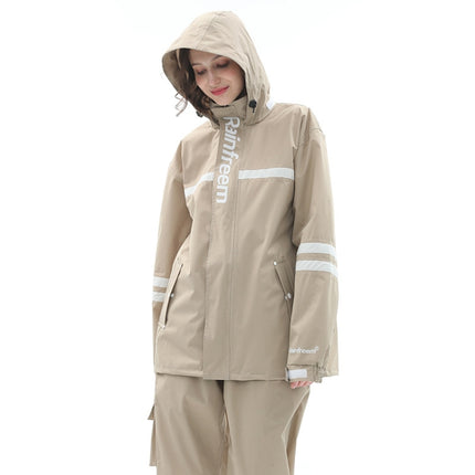 Raninfreem Outdoor Fashion Double Riding Reflection Raincoat Rain Pants Suit XL(Light Brown)-garmade.com