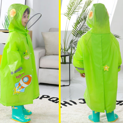 Large Hat Brim Cartoon Print Children Raincoat with Schoolbag Seat, Size: S(Green)-garmade.com